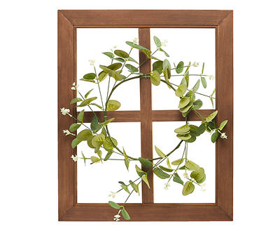 Brown & Green Wreath on Window Pane Wall Décor