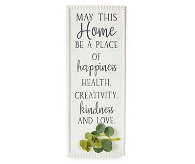 "A Place of Happiness" White & Green Greenery Sentiment Plaque