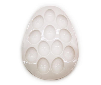 White Stoneware Egg-Shape Deviled Egg Plate