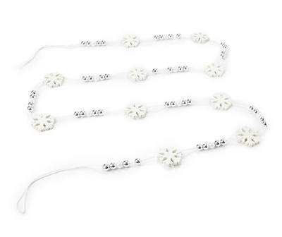 6' Mini White & Silver Snowflakes & Beads Garland