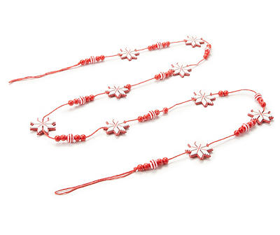 6' Red & White Snowflakes Beaded Garland