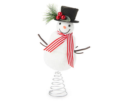 Mini Snowman Tree Topper with Pine & Berry Accent