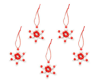 Snowflake & Bead 5-Piece Wood Ornament Set
