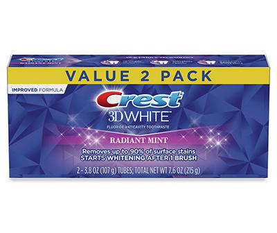 3D White Radiant Mint Whitening Toothpaste, 2-Pack