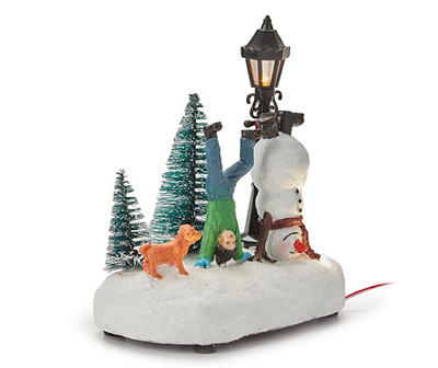Christmas Village LED Boy & Snowman Headstand Lamp Post Scene