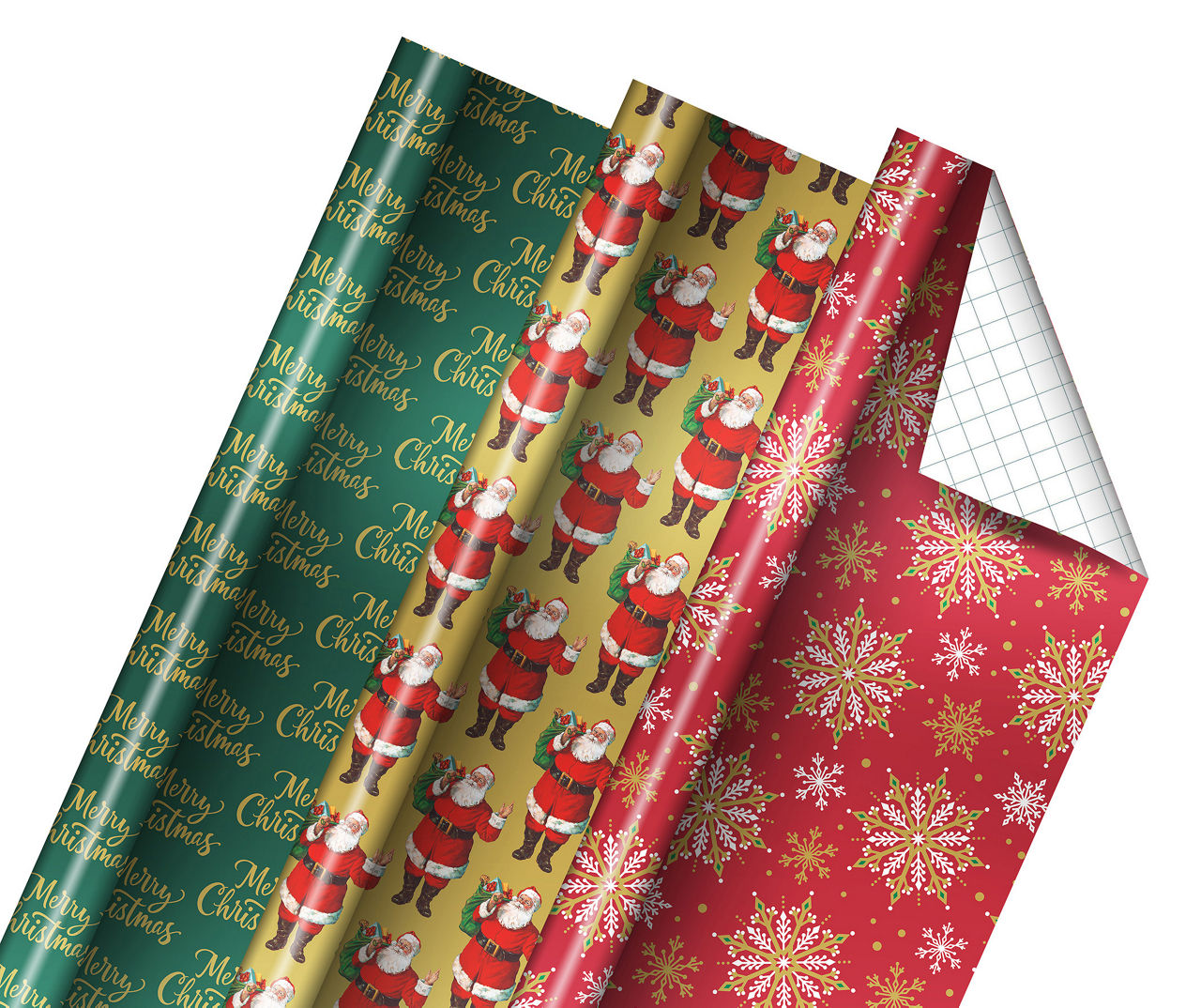 Red/Green/Gold Snowflake Prismatic Gridline Foil Wrapping Paper - Styles  May Vary