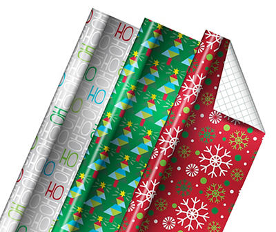 Brights Trees/Snowflakes/Script Gridline Foil Wrapping Paper - Styles May Vary