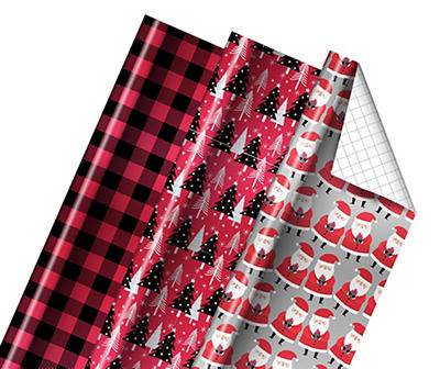 Printed Foil 3 Roll Gridline Wrapping Paper Multi-Pack - Styles May Vary