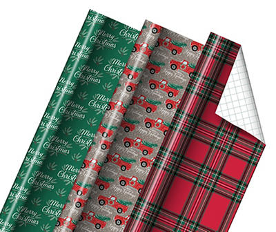 Traditional 3 Roll Gridline Wrapping Paper Multi-Pack - Styles May Vary