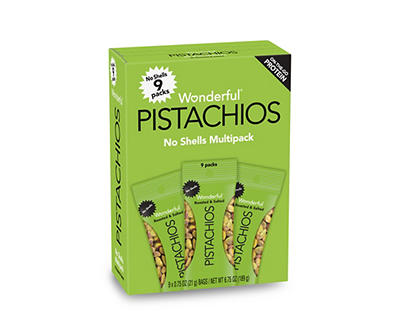 Roasted & Salted No Shell Pistachios .75 Oz. Bags, 9-Count