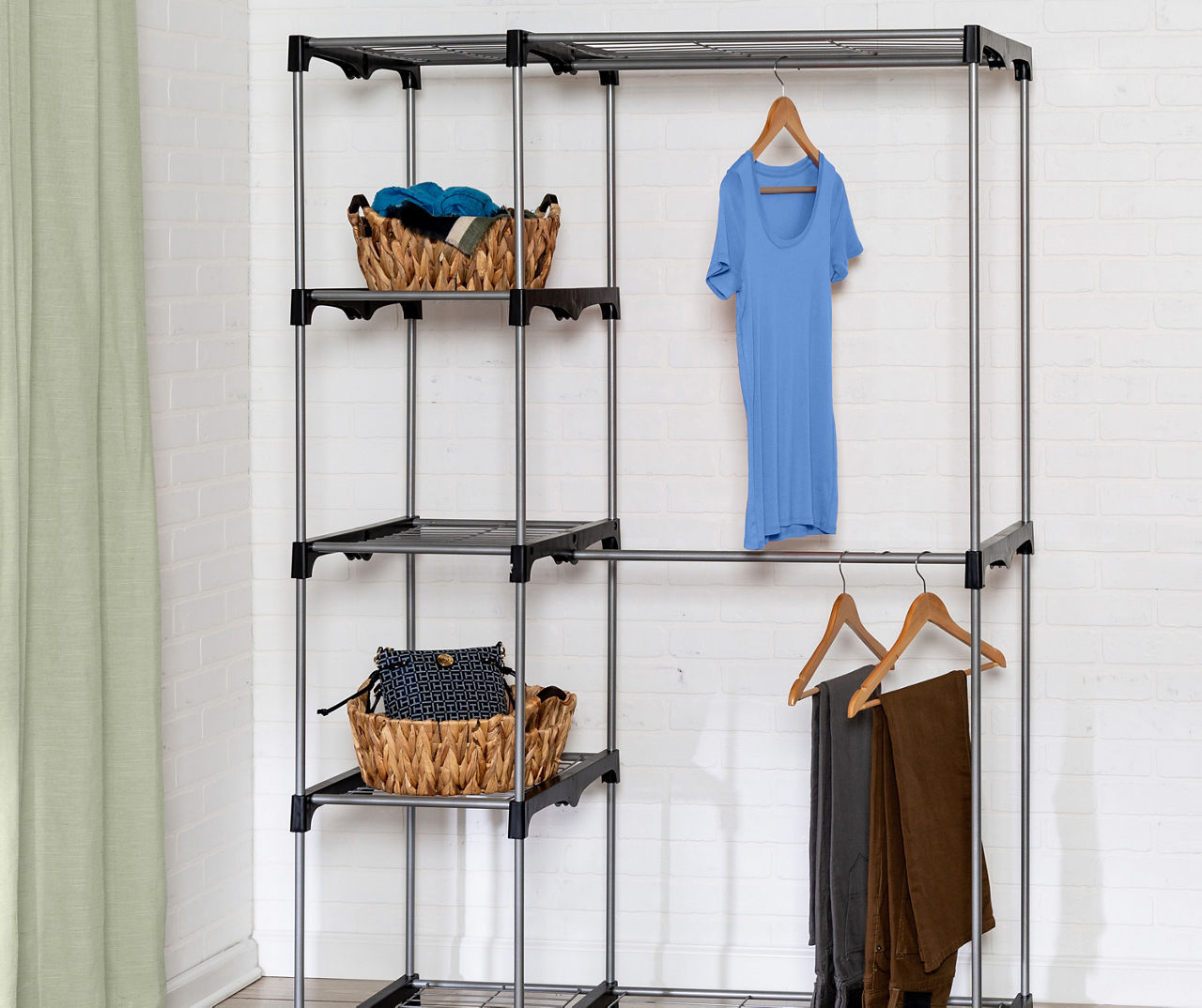 Silver 4 Tier Double Rod Freestanding Closet
