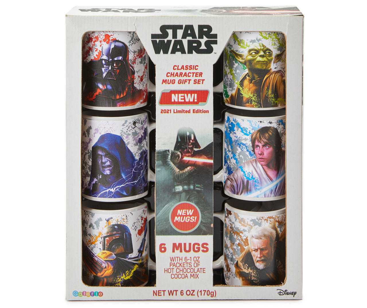 Disney Star Wars 4 Piece Ceramic Mug Gift Set with Chocolate Fudge Cocoa  Mix 
