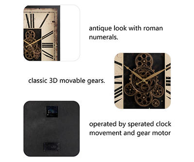 Vintage Rectangle Gear Wall Clock