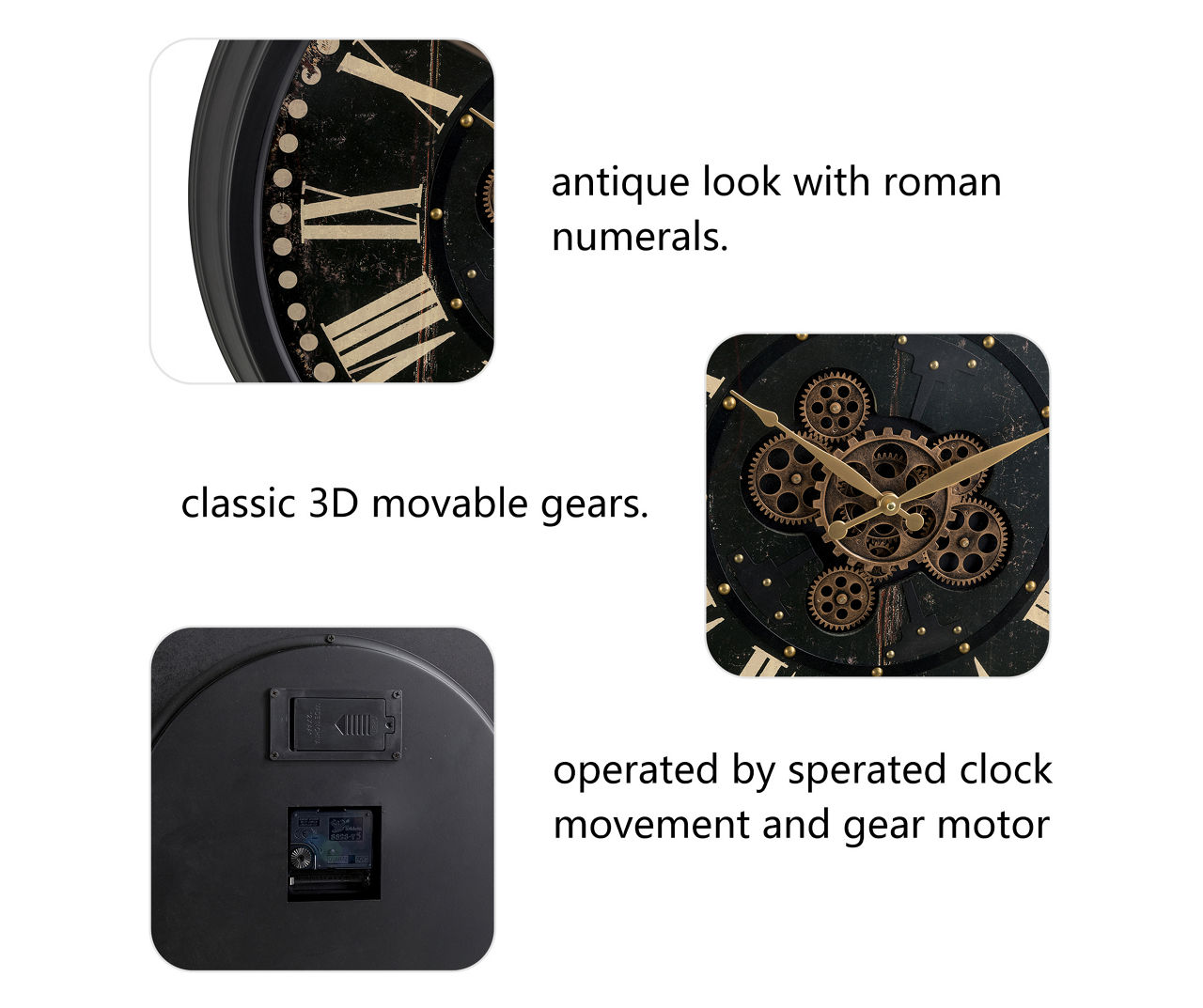 Black 27" Vintage Gear Wall Clock