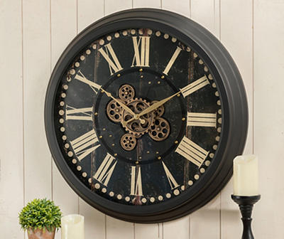 Black 27" Vintage Gear Wall Clock