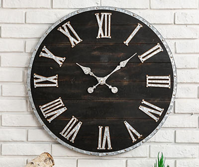 Black 27" Vintage Galvanized Wood Wall Clock