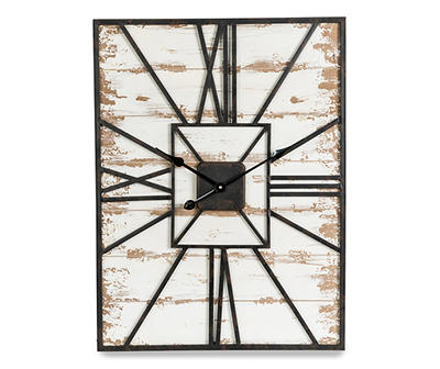 Whitewash Wood & Metal Square Farmhouse Wall Clock