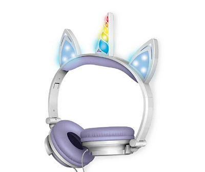Purple Wired LED Unicorn Headphones