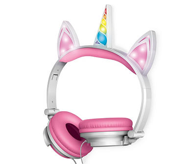 Pink Wired LED Unicorn Headphones