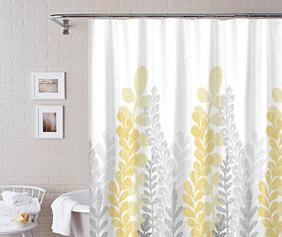 Gray & Green Modern Leaves Shower Curtain & Bath Rug Set