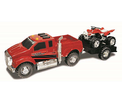 Red Motorized Truck & ATV Trailer Set