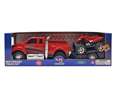 Red Motorized Truck & ATV Trailer Set
