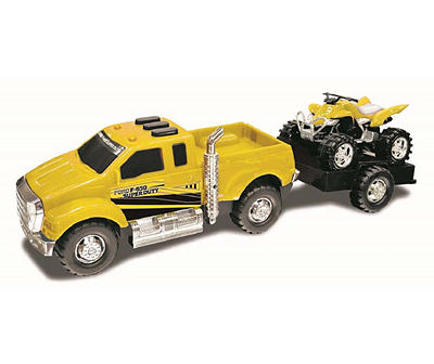 Yellow Motorized Truck & ATV Trailer Set