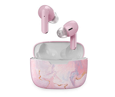Pink Marble Wireless Earbuds With Charging Case