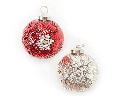 Silver & Red Gem Snowflake 8-Piece Glass Ornament Set