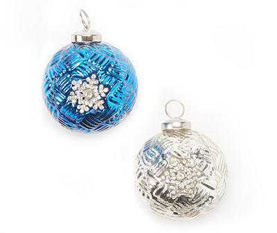 Silver & Blue Gem Snowflake 8-Piece Glass Ornament Set
