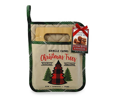 "Kringle Farms" Potholder, Cutting Board & Cinnamon Muffin Mix Set