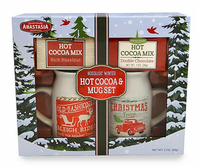 Nostalgic Winter "Sleigh Rides" & "Christmas Trees" Milk Bottle Mug & Hot Cocoa Set
