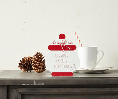 "Christmas Calories Don't Count" Red & White Cookie Jar Box Plaque