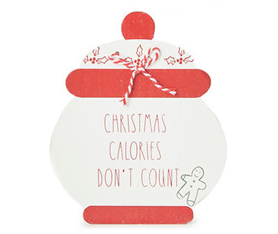 "Christmas Calories Don't Count" Red & White Cookie Jar Box Plaque