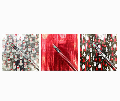 Snowman/Trees/Red Gridline Foil Wrapping Paper - Styles May Vary