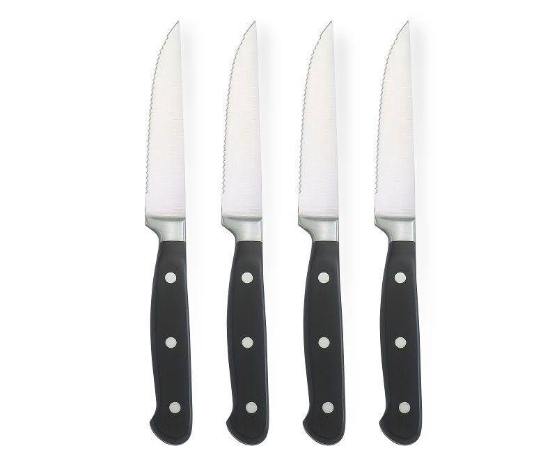 BILL.F Steak Knives Set of 4, Serrated Steak Knife Set, Stainless Steel Kitchen Table Knife Rust-proof Cutting Knife