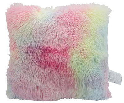 Pastel Rainbow Ombre Faux Fur Throw Pillow