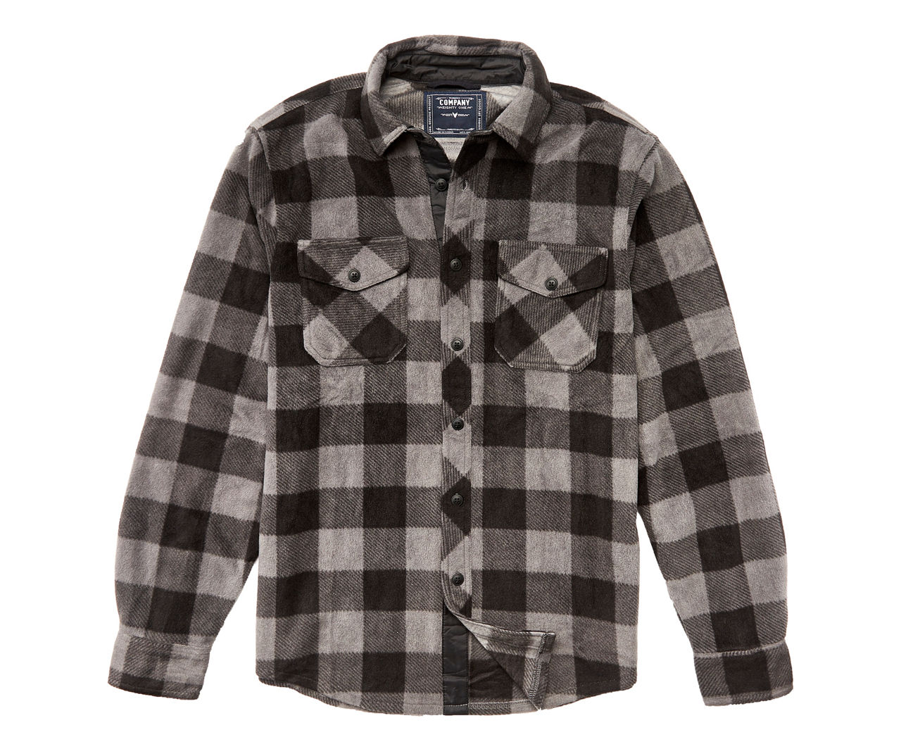 Men's Size X-Large Gray & Black Buffalo Check Fleece Button-Up Shirt