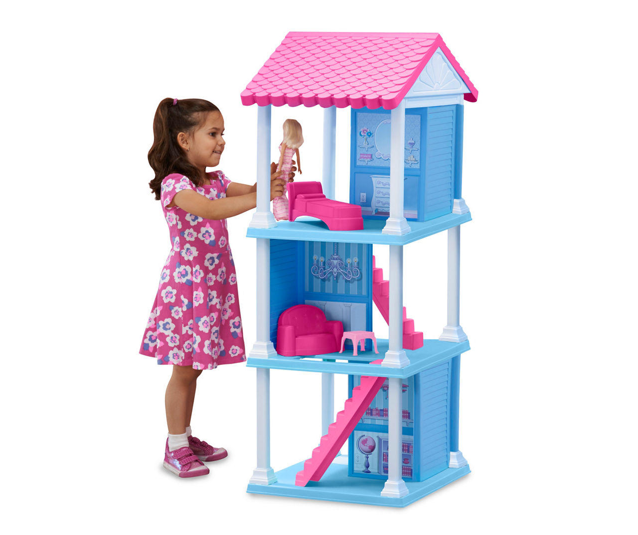 American Plastic Toys Inc Pink & Purple 3-Story Doll House Set