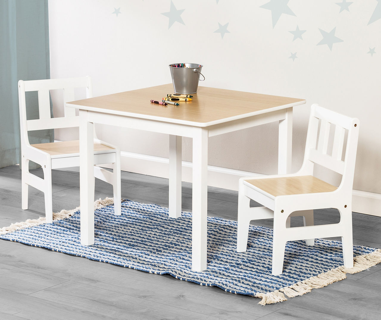 Kids White Woodgrain 3 Piece Table Chairs Set