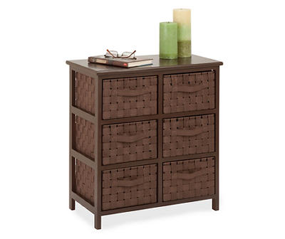 Brown 6-Drawer Woven Strap Chest