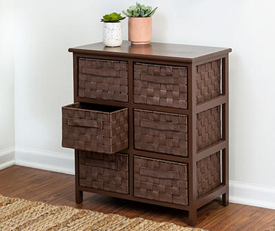 Brown 6-Drawer Woven Strap Chest