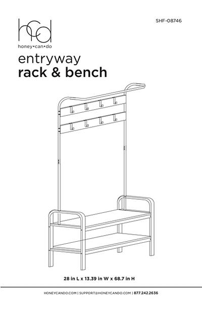 Black Steel 8-Hook Entry Rack & Bench