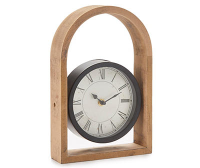Black Round Tabletop Clock with Wooden Frame