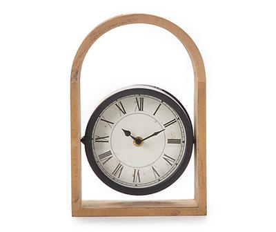 Black Round Tabletop Clock with Wooden Frame