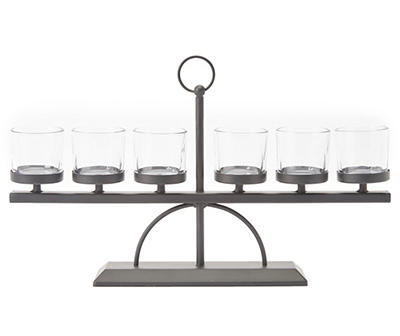 Black 6-Candle Candelabra With Glass Votive Holders