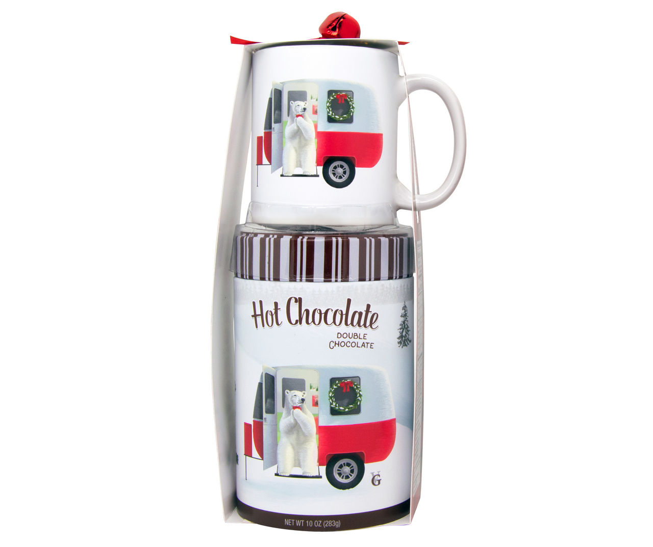 Polar Bear in Camper Mug & Double Chocolate Hot Cocoa Tin Gift Set