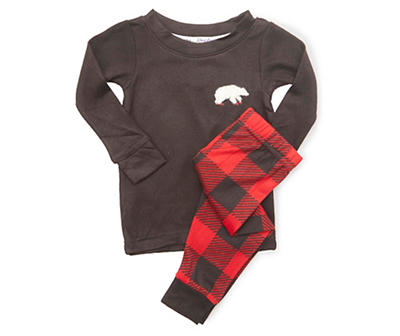 Kids' Black & Red Buffalo Check Bear-Accent 2-Piece Pajama Set