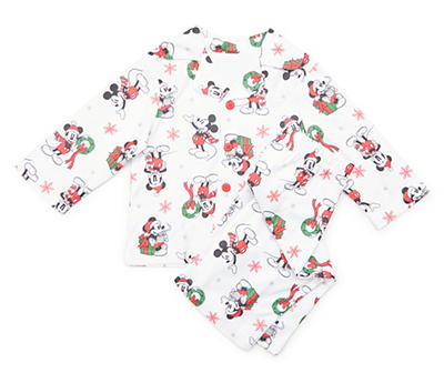 Kids' White & Red Holiday Mickey Pattern 2-Piece Pajama Set