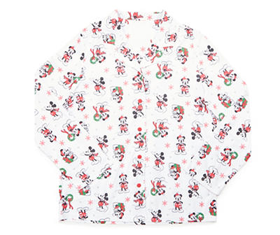 Women's Size M White & Red Holiday Mickey Pattern Pajama Set